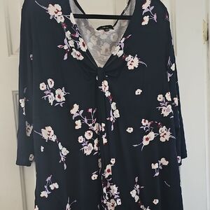 Floral Black Blouse with Knot Detail